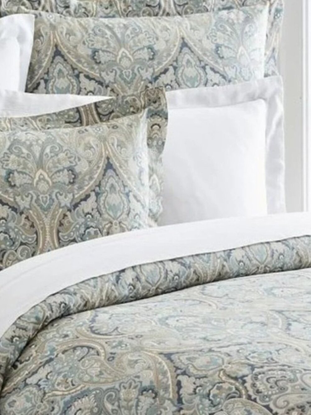 Pottery Barn MacKenna Blue Paisley Queen Duvet Cover + 2 Euro Shams Cotton EUC